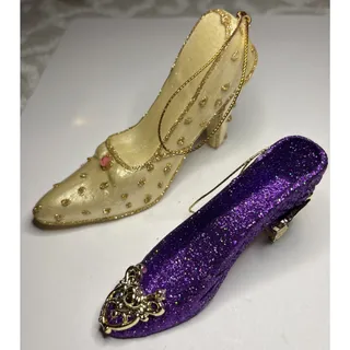 Photo of High Heel Shoe Christmas Ornaments Lot 2 Purple Glitter Gold Victorian Style 4”