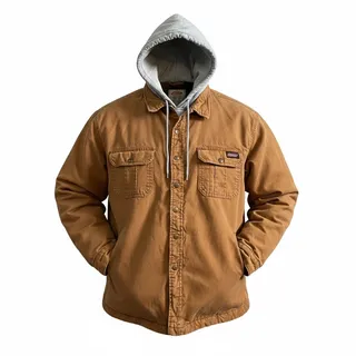Photo of Dickies Hooded Work Jacket Tobacco Brown Gray Hood XL Quilted Lined Canvas Coat