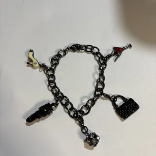 Photo of Vtg Charm Bracelet with Five Charms Lipstick Purse shoe Martini Rhinestones 7”