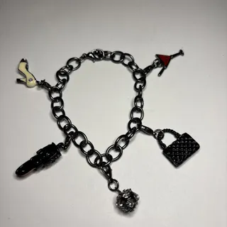 Photo of Vtg Charm Bracelet with Five Charms Lipstick Purse shoe Martini Rhinestones 7”