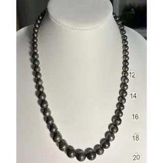 Photo of Gunmetal Gray Graduated Round Bead Necklace Metallic Hematite Spring Ring Clasp
