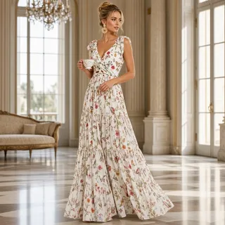 Photo of IEENA by Mac Duggal Maxi White Floral Dress 70198 WMU, Size 2, NWT