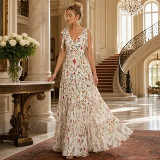 Photo of IEENA by Mac Duggal Maxi White Floral Dress 70198 WMU, Size 2, NWT