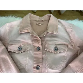 Photo of Merona Womens Pink Denim Jean Jacket Size L Altered 3/4 Sleeve