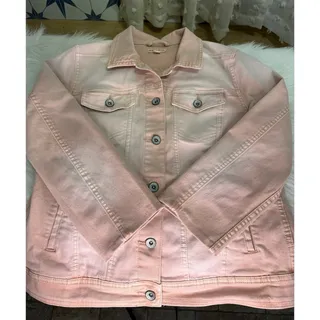 Photo of Merona Womens Pink Denim Jean Jacket Size L Altered 3/4 Sleeve