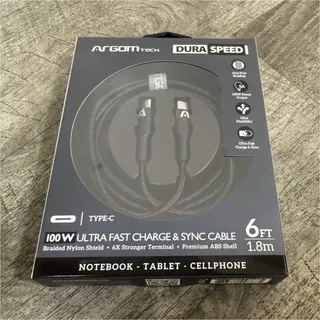 Photo of ArgomTech Dura Speed Braided USB-C to USB-C Cable 6ft 100W Black ARG-CB-0049BK