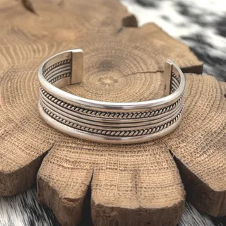 Photo of 1990s TAHE Navajo Sterling Silver Child Size 7-Row Cuff Bracelet Twist Wire