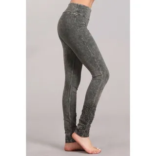 Photo of Chatoyant Crochet Lace Leggings Taupe Gray Medium