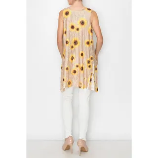 Photo of Origami Beige Sunflower Lined All Lace Tunic Dress with Pockets Small/Medium