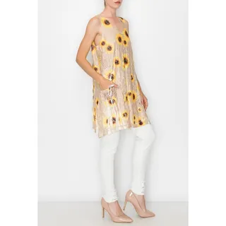 Photo of Origami Beige Sunflower Lined All Lace Tunic Dress with Pockets Small/Medium