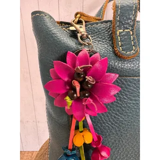 Photo of Hot Pink Daisy Bag Charm Genuine Leather Flower Purse Charm NEW