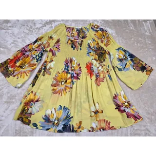 Photo of Spense Boho Floral Smocked Yellow Blouse