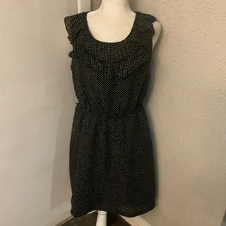 Photo of Willi Smith Black Smock Ruffled Front Textured Polka Dot Sleeve Dress No Size