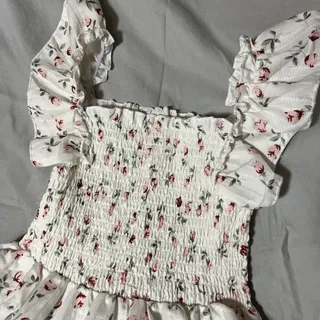 Photo of SHEIN Ivory Girls Sun Dress Smocked 7 Pink Red Flowers