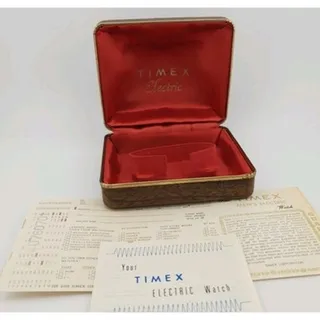 Photo of Vintage Timex Electric Mens Watch Presentation Box Case Red Velvet with Papers
