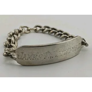 Photo of Vintage WWII Sterling Silver ID Bracelet James L Lankford Chunky Curb 7" 31g