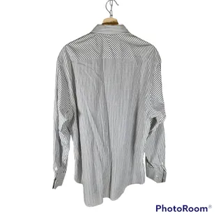 Photo of Johnston & Murphy Men's Large White & Gray Striped Tailored Fit Dress Shirt