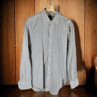 Photo of Johnston & Murphy Men's Large White & Gray Striped Tailored Fit Dress Shirt