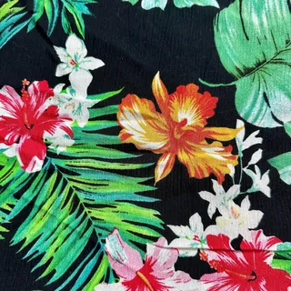 Photo of Joann Fabric 1.5 Yards Black Tropical Hawaiian Print Fabric Remnant Synthetic