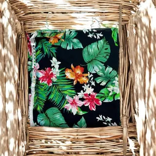 Photo of Joann Fabric 1.5 Yards Black Tropical Hawaiian Print Fabric Remnant Synthetic