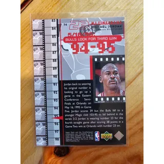 Photo of Michael Jordan 1998 Upper Deck Timeframe #74 - Bulls - 94-95 Third Win - NBA