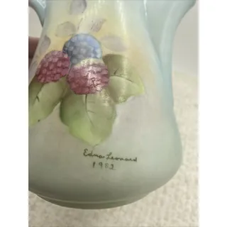 Photo of Hand Painted Pitcher with Berry Vines And Leaves Signed By Artist 1982
