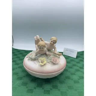 Photo of Vintage ARDCO Figural CHERUB Angel Cupid Ceramic Dresser POWDER JAR Japan