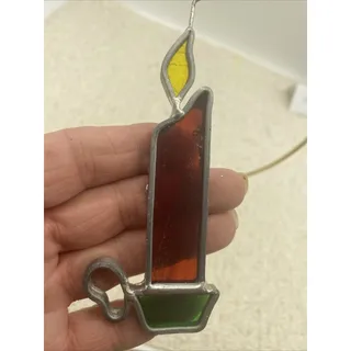 Photo of Vintage Stained Glass Suncatcher CANDLESTICK HOLIDAY 5”