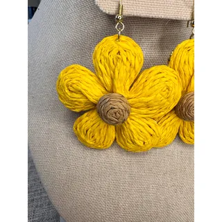 Photo of Yelow Daisy Rattan Woven Earrings Boho Earrings Boho Earrings Accessories NEW!