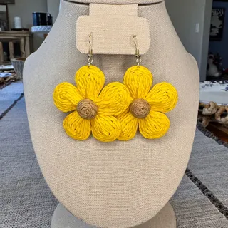 Photo of Yelow Daisy Rattan Woven Earrings Boho Earrings Boho Earrings Accessories NEW!