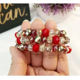 Photo of Red Silver Triple Layered Wrap Bracelet Fashion Jewelry