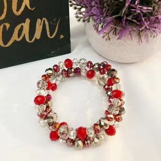 Photo of Red Silver Triple Layered Wrap Bracelet Fashion Jewelry