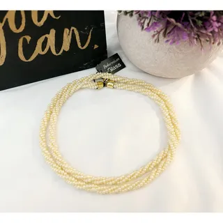 Photo of Vintage Ivory Twisted Beaded Bohemian Glass Necklace 