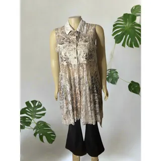 Photo of Origami Plus Size Faux Suede and Lace Sleeveless Vest 2XL