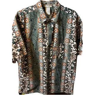 Photo of Malihini Vintage Men’s XXL Green Tribal Short Sleeve Button Up Hawaiian Shirt