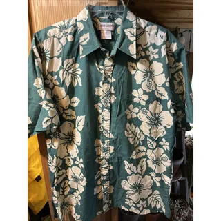 Photo of Cooke Street Honolulu Men’s L Green Floral SS Button Down Cotton Hawaiian Shirt