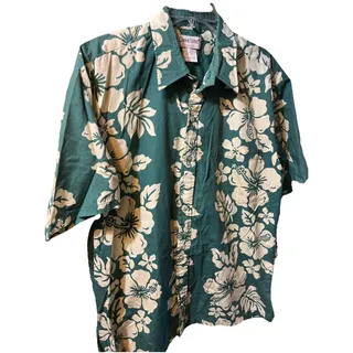 Photo of Cooke Street Honolulu Men’s L Green Floral SS Button Down Cotton Hawaiian Shirt