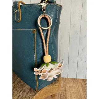 Photo of Leather White Flower Purse Charm Genuine Leather Rose Bag Charm NEW FAST SHIP
