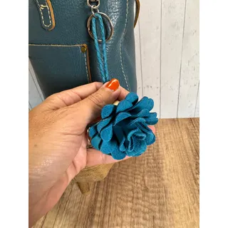 Photo of Leather Blue Flower Purse Charm Genuine Leather Rose Bag Charm NEW FAST SHIP