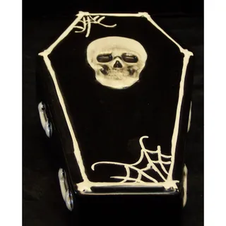 Photo of Ceramic Gothic Skull & Spiderweb Coffin Trinket Box Candy Dish