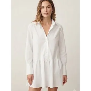 Photo of Avec Les Filles White Collared Long Sleeve Drop Waist Shirt Mini Dress - Size S