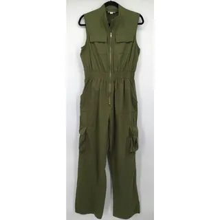 Photo of Sincerely Jules Womens L Olive Green Cargo Utility Jumpsuit Cotton Zip Front