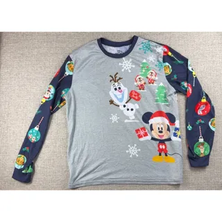Photo of Disney 100 Christmas Pajama Top Mens L Mickey Olaf Stitch Holiday Long Sleeve