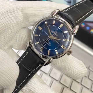Photo of Vintage 1979 Roamer Manual Mens Silver Watch W/Leather Strap & Blue accents