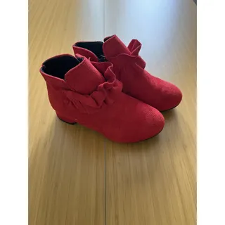 Photo of Girls Red Suede Booties Ankle Boots Ruffle Size 13