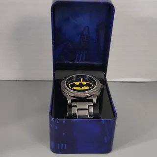 Photo of Accutime DC Batman Quartz Analog Watch Black Metal Bracelet w/ Tin Box