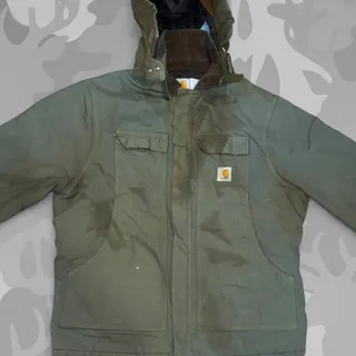 Photo of Carhartt Green Duck Canvas Hooded Work Jacket Quilted Lined