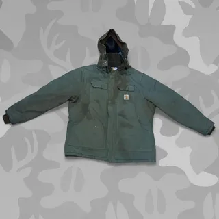 Photo of Carhartt Green Duck Canvas Hooded Work Jacket Quilted Lined