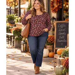 Photo of Lane Bryant 22/24 NWT Burgundy Ditsy Floral Long Sleeve Knit Top Fall Boho
