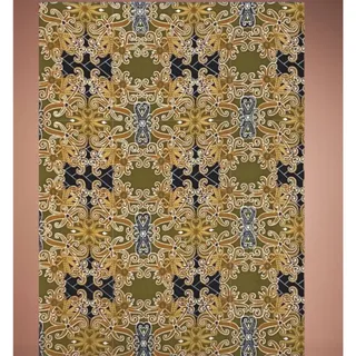 Photo of Batik Sutra Kaltim Indonesian Fabric 3.33 Yards Olive Gold Black Metallic Textile